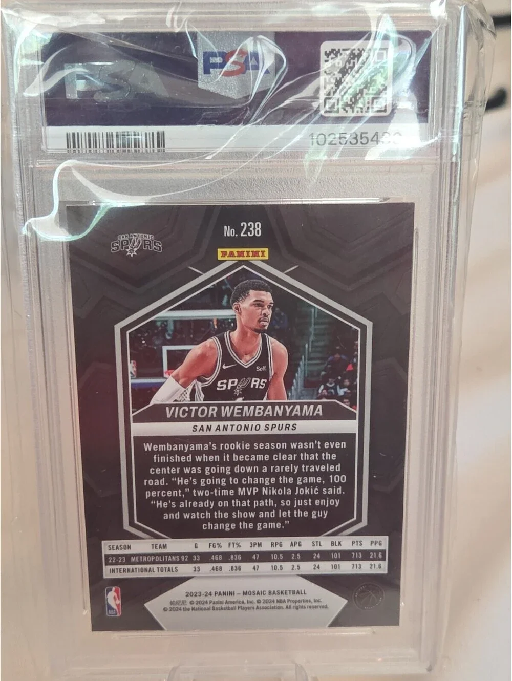 Graded 2023 Panini Mosaic Victor Wembanyama #238 Rookie Basketball Card PSA 10